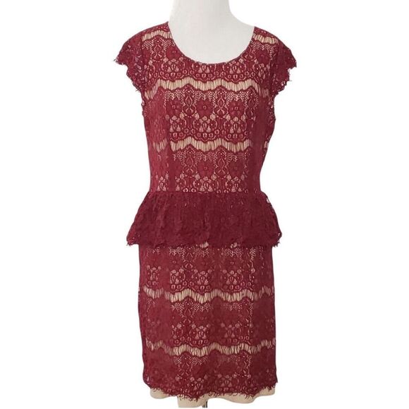 Maeve Anthropologie Dress Size Extra Small Elsa Peplum Eyelash Wine Sleeveless - Picture 3 of 7